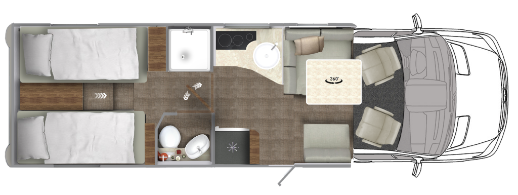 Grundriss eines Wohnmobils.