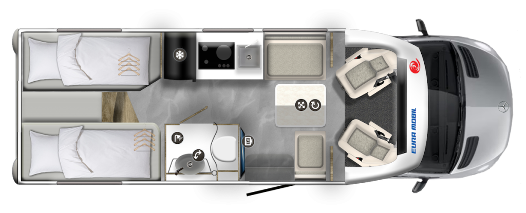 Grundriss eines Wohnmobils.