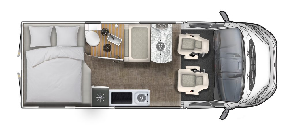 Grundriss eines Wohnmobils.