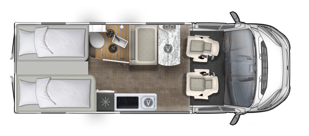 Grundriss eines Wohnmobils.