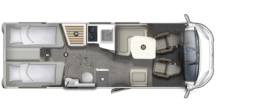 Grundriss eines Wohnmobils.