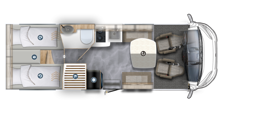 Grundriss eines Wohnmobils.