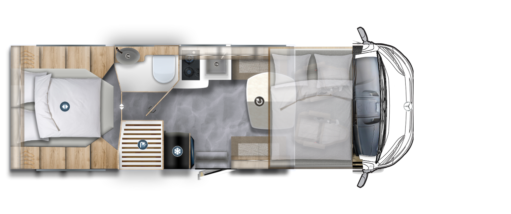 Grundriss eines Wohnmobils.