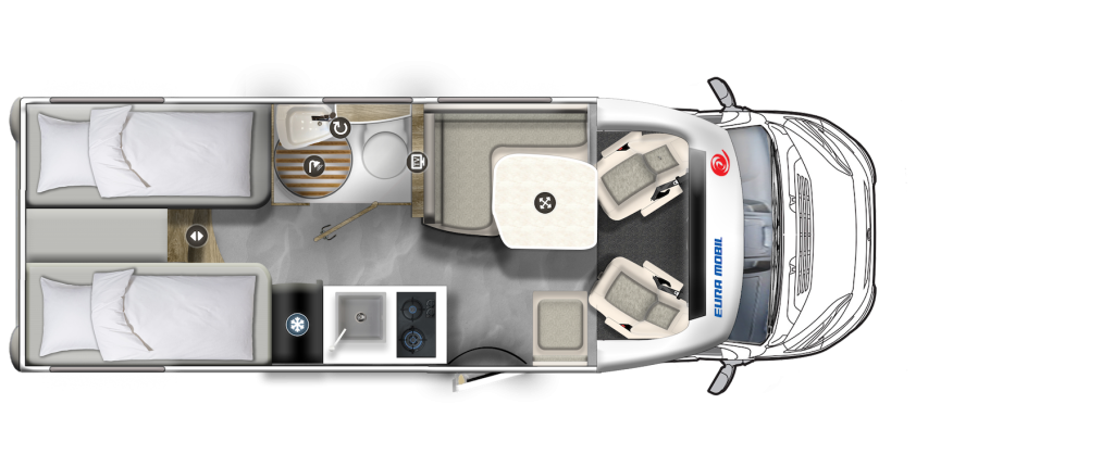 Grundriss eines Wohnmobils.