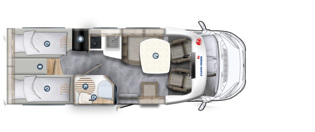 Grundriss eines Wohnmobils.