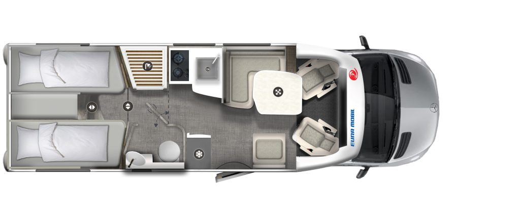 Grundriss eines Wohnmobils.