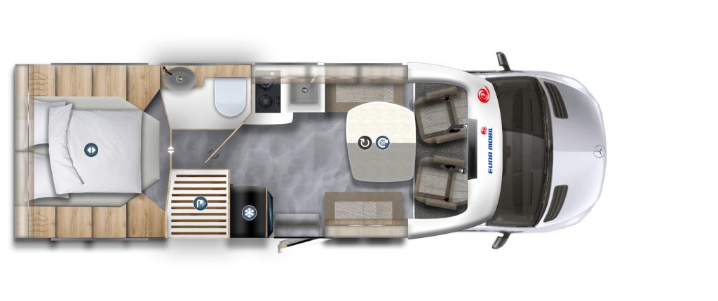 Grundriss eines Wohnmobils.