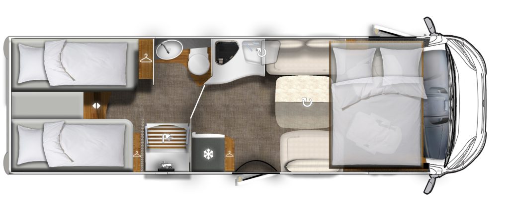 Grundriss eines Wohnmobils.